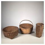 (3pc) VINTAGE BASKETS | Including: (1) Splint basket with aged color;(1) Splint Basket with notched 