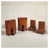 (4pc) WOODEN BOOK BOOKENDS | Two Pair of Carved Book-form Bookends. 
