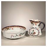 (4pc) GAUDY WELSH BOWL & PITCHER | Masons Ironstone Gaudy Welsh Bowl with Pitcher and matching cover
