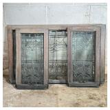(3pc) LEADED GLASS WINDOWS | Antique Leaded Center Window and two side windows with great design. - 