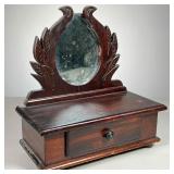 CARVED DRESSER BOX WITH MIRROR | Small size box with one drawer and carved mirrored. 