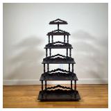 GRADUATED STANDING SHELF | Six graduated shelves with carved backs. - Largest bottom shelf length. 