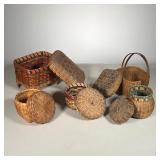 (5pc) NATIVE AMERICAN BASKETS | Lot includes:(1) Native American Rectangular footed Rose banded Bask