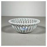 HEREND HUNGARY DISH | Herend Hungary small dish with open basket weave and blue flowers. - dia. 4.5 