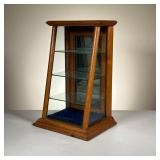 OAK GRADUATED SHOWCASE | Small Case In Golden Oak with three glass shelves and beaded mirror back. 