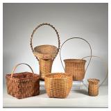 (5pc) NATIVE AMERICAN BASKETS | Including: (1) Native American Round. Provenance on receipt; (1) Nat
