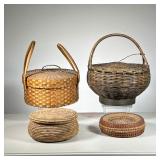 (4pc) VINTAGE BASKETS | Including: (1) Large Covered Basket with double handle; (1) Large Covered Ba
