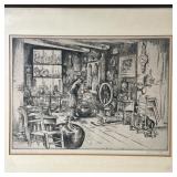 SIGNED "ANTIQUE SHOP" ETCHING | Etching titled "Antique Shop" in pencil and signed illegibly Q A Bl&