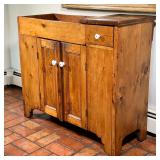 ANTIQUE PINE WASHSTAND | Or dry sink, single side drawer over double cabinet doors - white knobs. - 