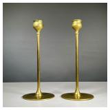 (2PC) PAIR SIGNED BRASS CANDLESTICKS | early 20th-century art nouveau style candlesticks, indistinct