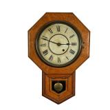 OAK OCTAGONAL HANGING WALL CLOCK | hanging wall clock with opening glass and lower pendulum aperture