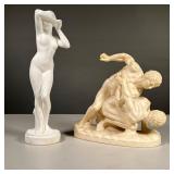 (2PC) REPRODUCTION MINIATURE SCULPTURES | Including composition, Greek, wrestling figures and the po