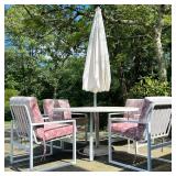 MEDALLION LEISURE FURNITURE MID-CENTURY PATIO SET | Includes 4 white aluminum chairs with floral pin