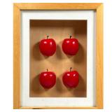APPLES CARVED DIORAMA | Showing four carved apples in a shadowbox, no apparent maker or signature, n