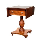 VERY FINE AMERICAN TIGER MAPLE STAND | Drop sides over a single drawer with a solid tiger maple fron