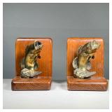 CORNWALL (MAINE) BRASS BASS BOOKENDS | Brass bass figurine bookends by Cornwall Wood Products So. Pa