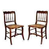 (2PC) PAIR FEDERAL SLIPPER CHAIRS | Tiger maple federal slipper chairs with wicker seat and carved b