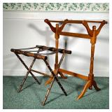 (2PC) WOODEN DRYING RACK AND LUGGAGE RACK | Cedar drying rack with 2 extended bars and spindle carve