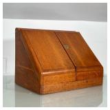 ANTIQUE WOODEN LETTERBOX WITH CALENDAR | Slanted wood letterbox with rotating calendar on top, inkwe