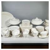 WEDGWOOD ETRURIA EMBOSSED QUEENSWARE | Service for twelve comprising; 12 dinner plates, 12 salad pla