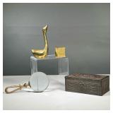(3PC) METAL DESK ITEMS | Including a magnifying glass with a brass loose handle, a state, Express ci