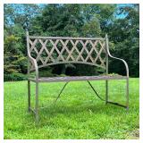 METAL PARK BENCH | Woven metal park bench with rounded arms and cross-hatched back. - l. 40.25 x w. 
