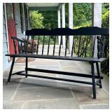 BLACK WOODEN BENCH | Black wood bench with H-stretcher, and spindle back & arms. - l. 60 x w. 17 x h