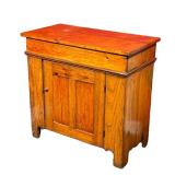 ANTIQUE WASH STAND | Wash stand cabinet with flip-top lid revealing metal lined basin with large sto
