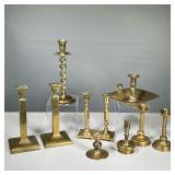 LARGE GROUP BRASS CANDLESTICKS | l. 7.5 x w. 8 x h. 5 in (nightstick)