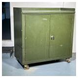 HALLOWELL METAL WORK CABINET | Green metal Hallowell work cabinet in good condition. - l. 36 in x w.