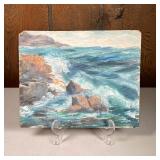 Seascape Painting | Oil on board, rocky seascape signed "Deshon" lower margin and inscribed on verso