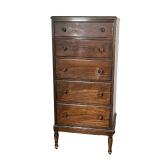 Dark Wood Semanier | Having five full-width graduated drawers with double pulls.