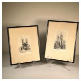(2pc) Edward J. Cherry (1886-1960) | Westminster Abbey and Canterbury Cathedral, West Front Etchings
