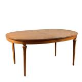 Extension Dining Table | Oval dining table with one leaf (12 in.), having a parquetry top with contr