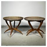 (2pc) Brass Tray Top Tables | Two similar brass trays with scalloped edges and engraved decoration o