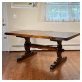 Trestle Dining Table | Dark wood with breadboard ends, of solid construction. - l. 71.75 x w. 37.6 x