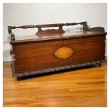 Wood Storage Chest | Storage chest / bench with carved wood edge and contrasting panel. - l. 44.75 x