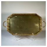 Brass Bamboo Tray | Polished brass with faux bamboo gallery. - l. 20 x w. 10.25 in (Over handles) 