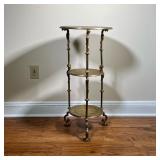 Brass Three-Tiered Stand | Plant stand or side table with Griffin crest motif. - h. 29.25 x dia. 14 