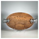 Boars Head Charcuterie Board | Carved wood crown board with pewter boars head handles. - l. 28.75 x 