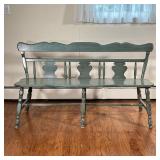 Blue Painted Bench | Three seat bench with shaped open backrest. - l. 58 x w. 20 x h. 33.25 in 