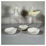 (5pc) Belleek & Other | Including a Belleek figural open creamer and a swan form open sugar or bowl;