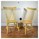 (2pc) Pair Yellow Painted Windsor Chairs | Ethan Allen windsor side chairs. - l. 17 x w. 22.5 x h. 3