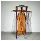 Flexible Flyer Sled | Wood and metal sled with red painting, made in USA. - l. 31.25 x w. 21 in 