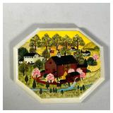 Folk Art Painted Plaque | Painted wood plaque with stippled signature "Sha" and dated 74 on verso. -