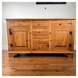 Ethan Allen Cabinet | Rustic pine sideboard / cabinet with drawers and doors with open cabinet space