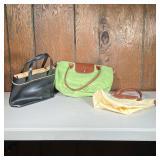 (3pc) Longchamp Bags | Including a black leather purse, and two nylon bags, one green, the smaller o