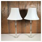 (2pc) Pair Cut Glass Lamps | Glass column table lamps. - h. 23.5 x dia. 12 in (overall with shade) 