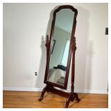 Wood Standing Mirror | Beveled glass floor mirror on stand. - l. 22.25 x w. 19 x h. 53.25 in (overal