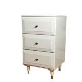 Mid-century End Table | Bedside table / nightstand with three drawers, in white paint. 